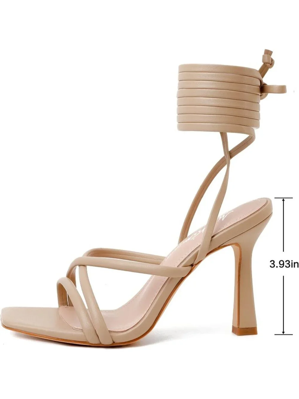〽️Womens Nude Strappy Lace Up Square Toe High Heels Party Open Toe Heel Prom San